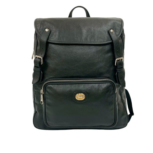 GUCCI Interlocking G Logo Hardware Leather Backpack Daypack Black 24665 - Picture 1 of 10